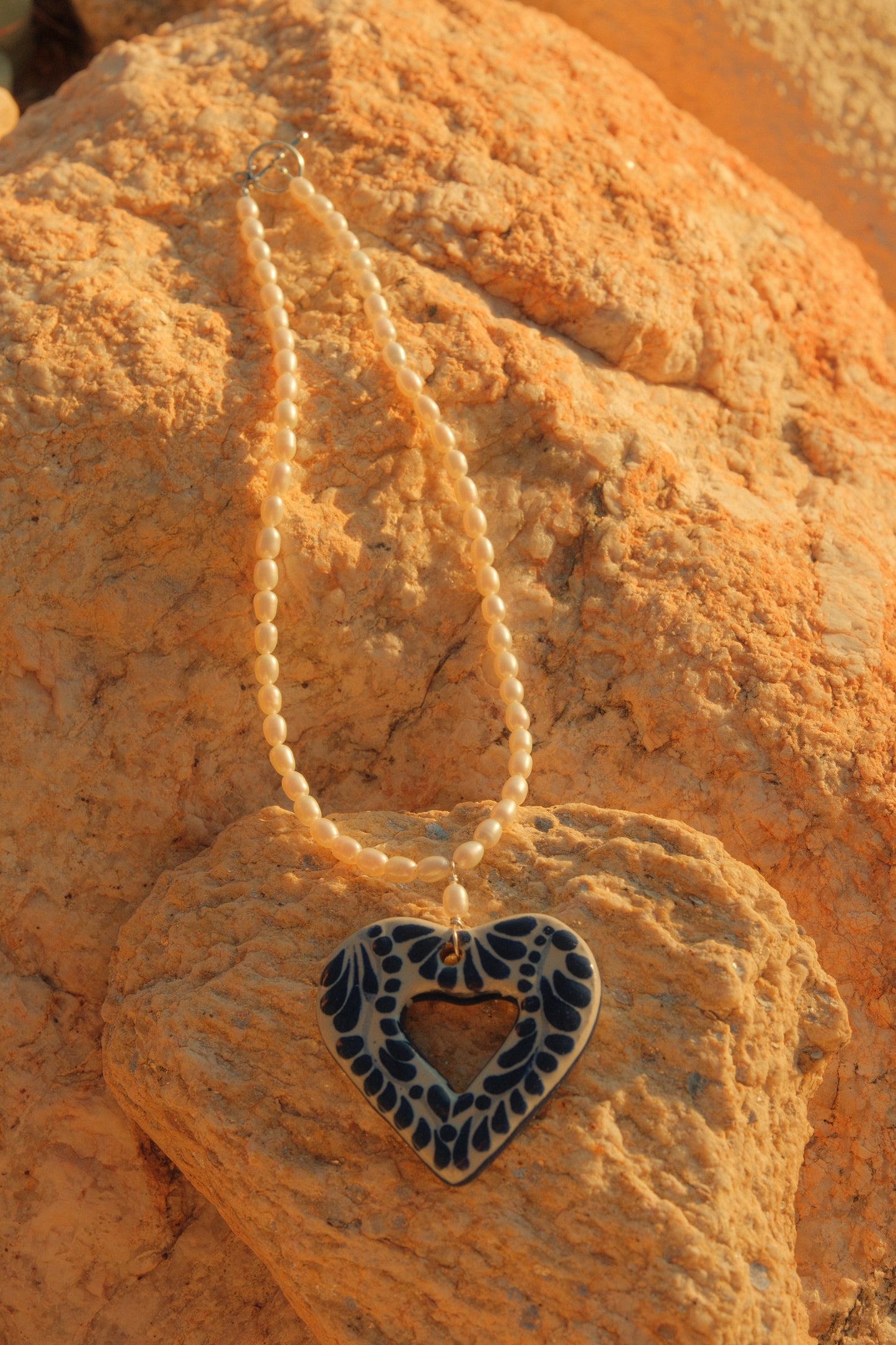 Large Talavera Heart with Pearl Necklace