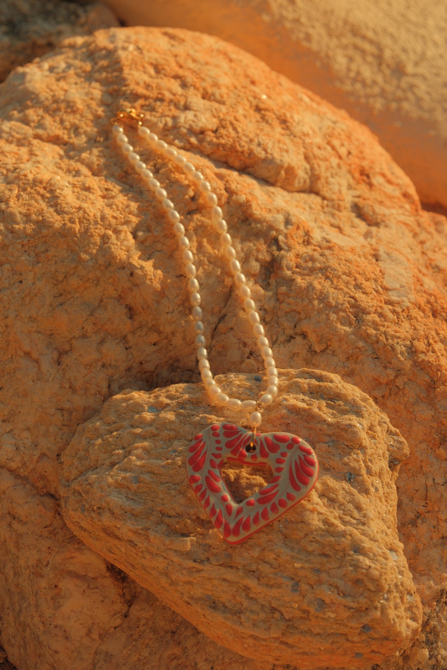 Large Talavera Heart with Pearl Necklace