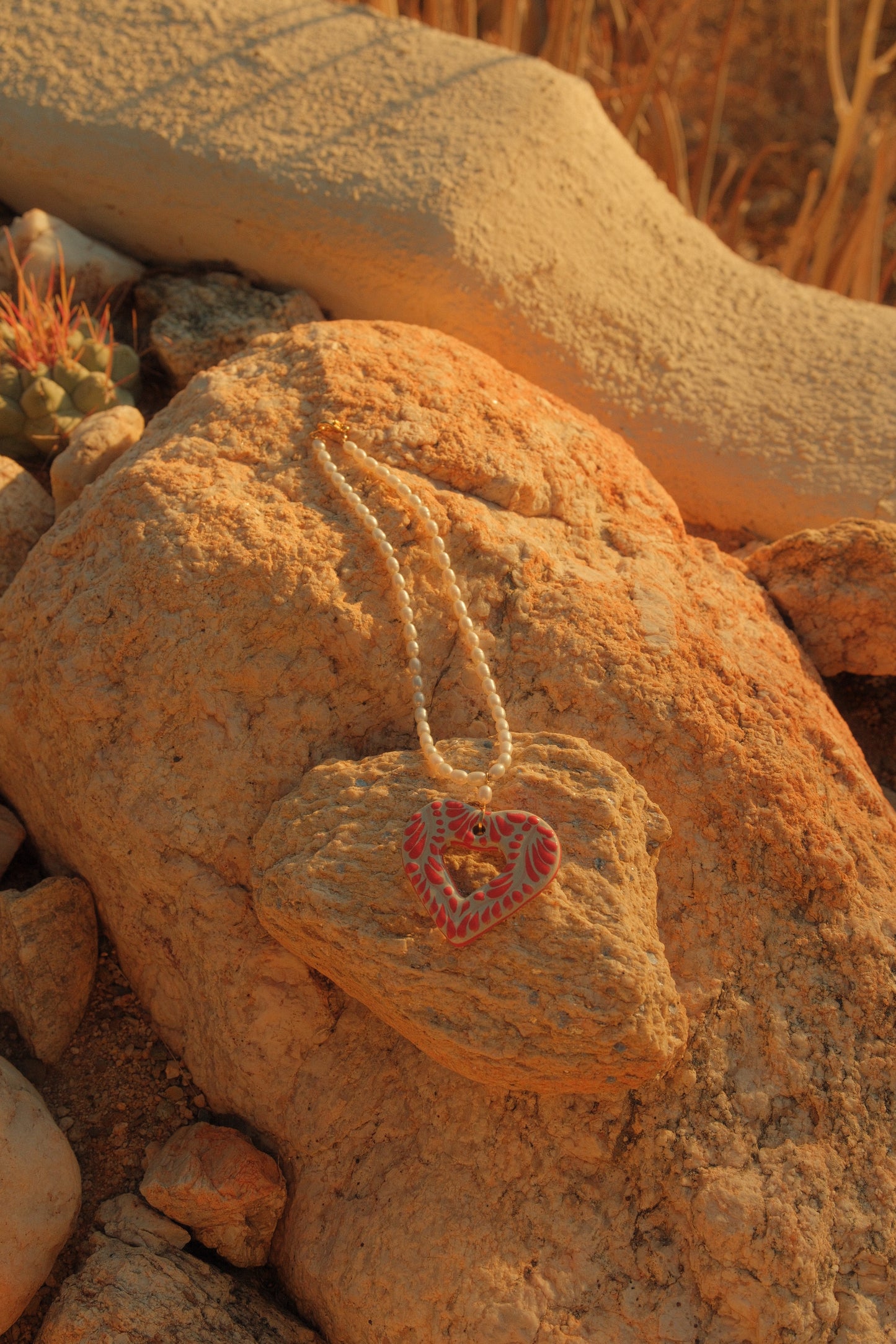 Large Talavera Heart with Pearl Necklace