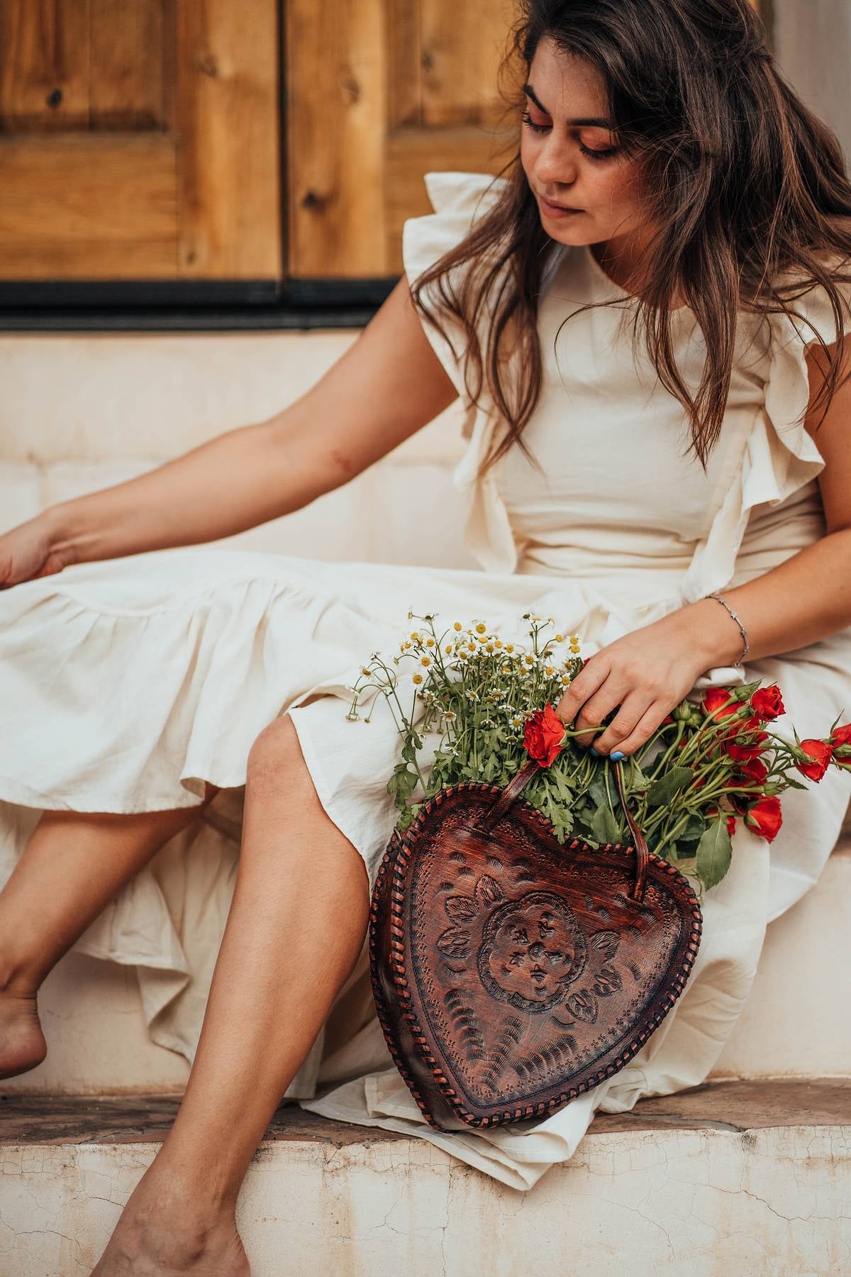 Heart Leather Purse - Brown and Black