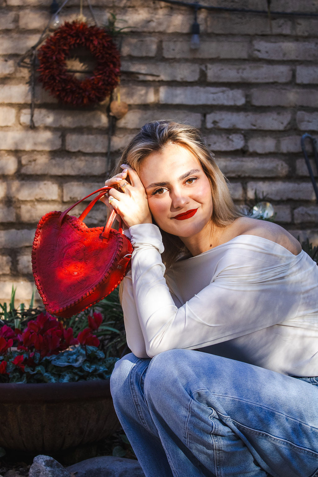 Red Heart Leather Purse