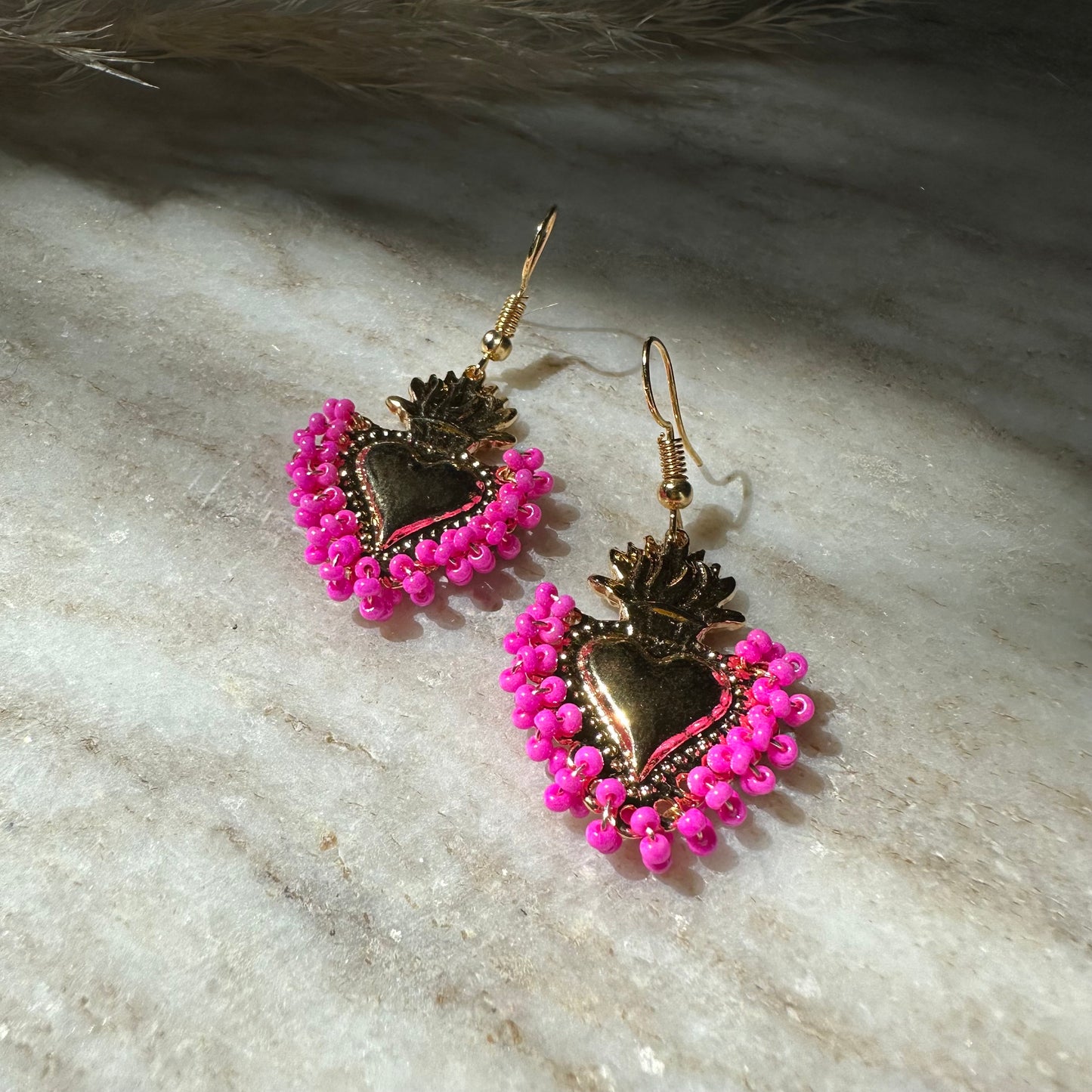 Medium Beaded Heart - Earrings