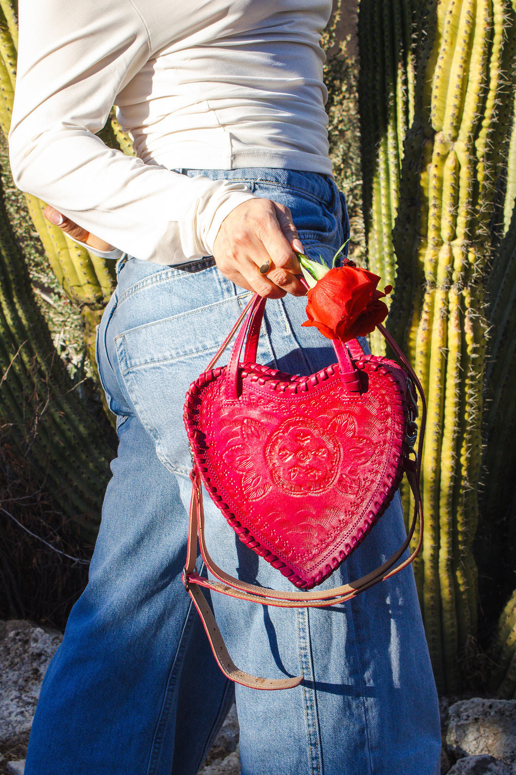 Adela Pink Heart Leather Purse