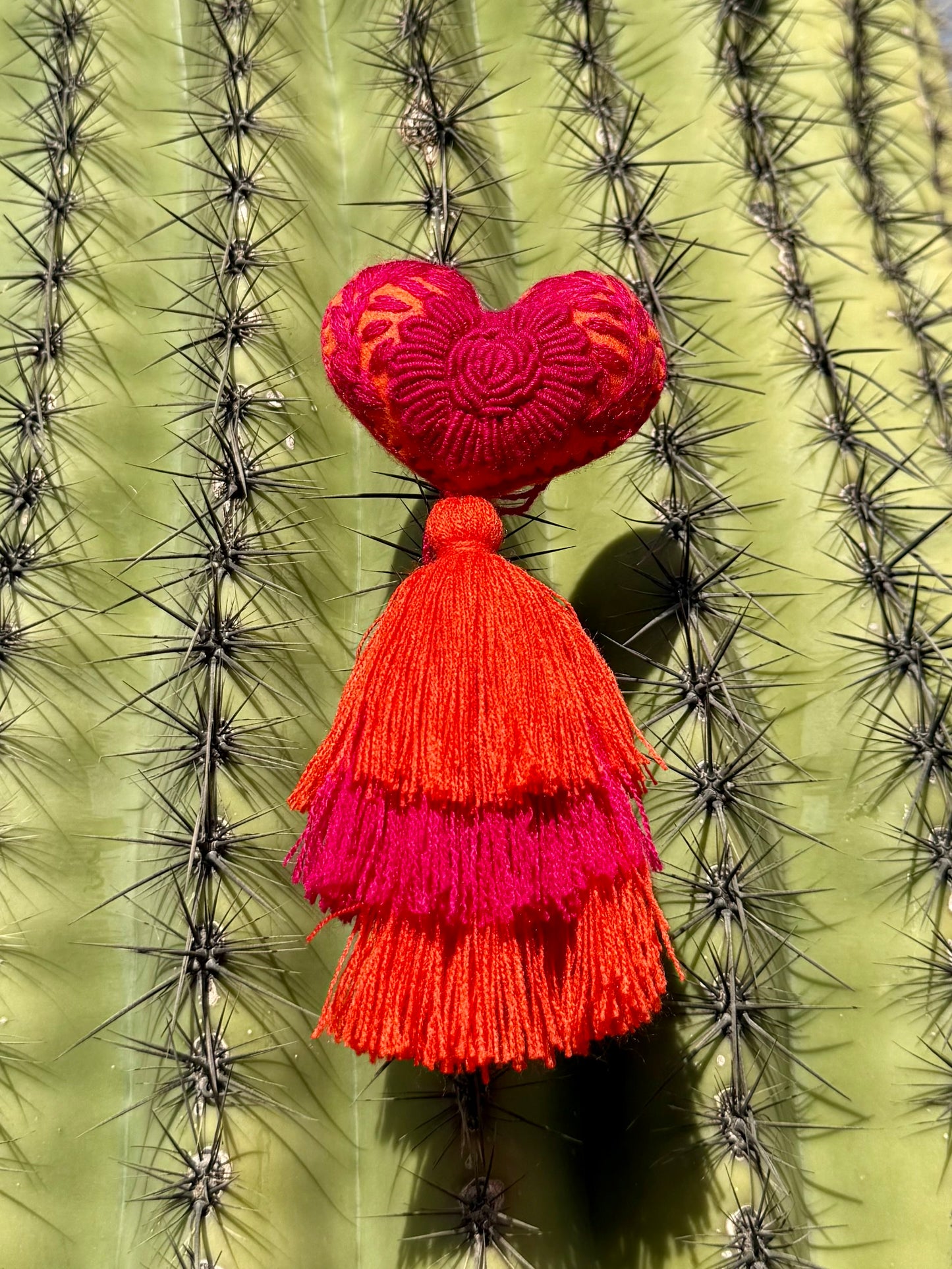 Pink and Orange Flower Embroidered Heart Pom Pom