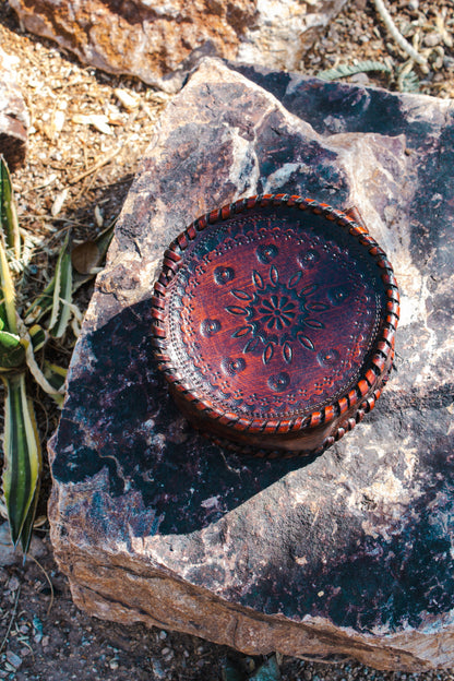 Brown Round Tooled Belt Bag