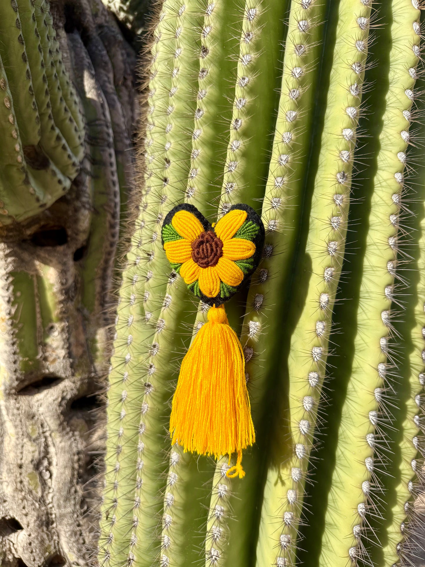 Sun Flower Embroidered Heart Pom Pom