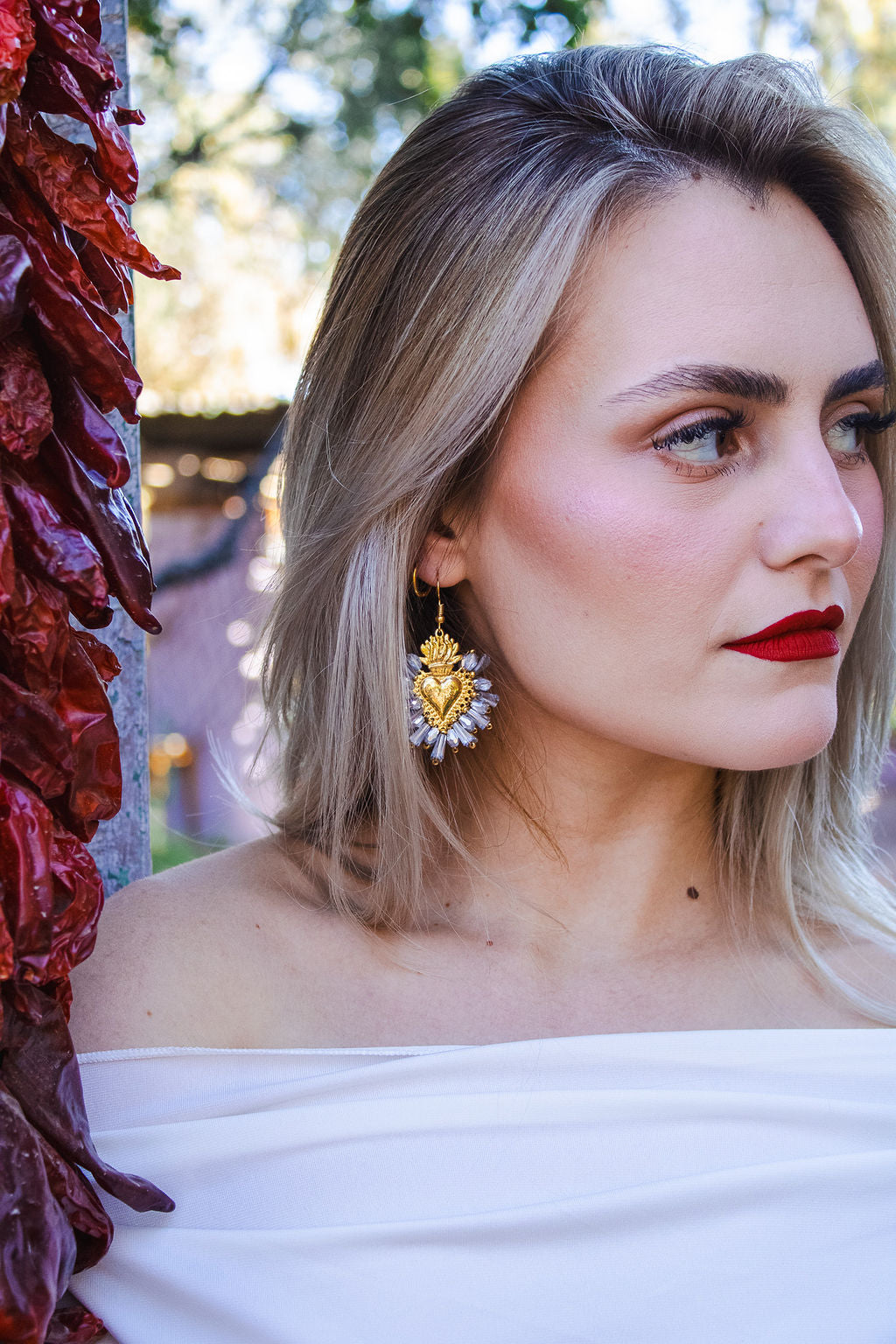 Heart Crystal Earrings - Silver And Gold