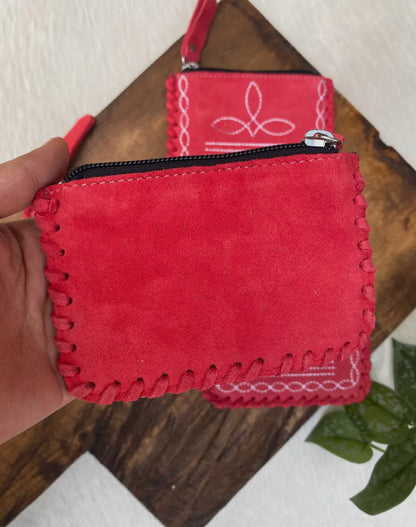 Raspberry Bootstitch Suede Coin Pouch