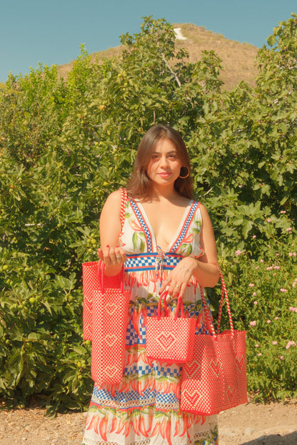 Hand-woven Heart Tote- Red