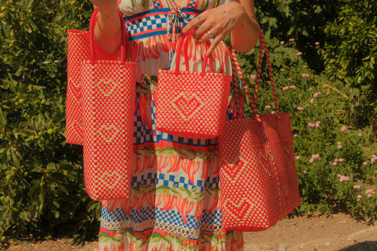 Hand-woven Heart Tote- Red