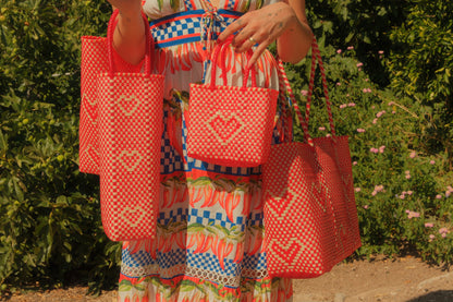 Hand-woven Heart Tote- Red