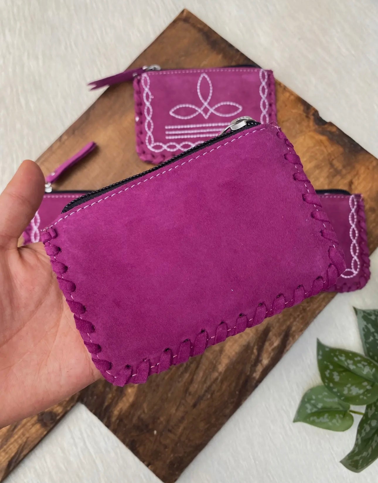 Violet Bootstitch Suede Coin Pouch