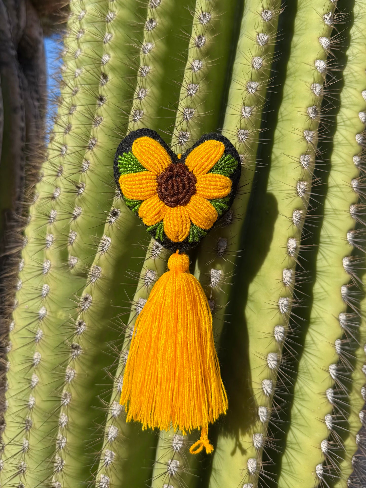 Sun Flower Embroidered Heart Pom Pom