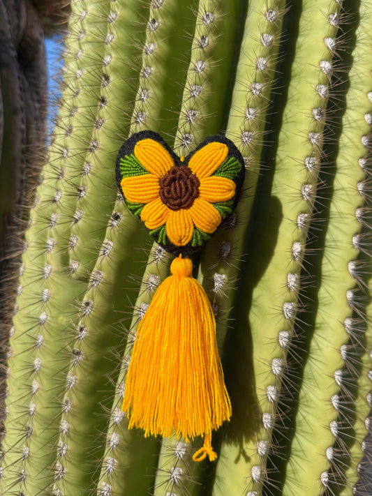 Sun Flower Embroidered Heart Pom Pom