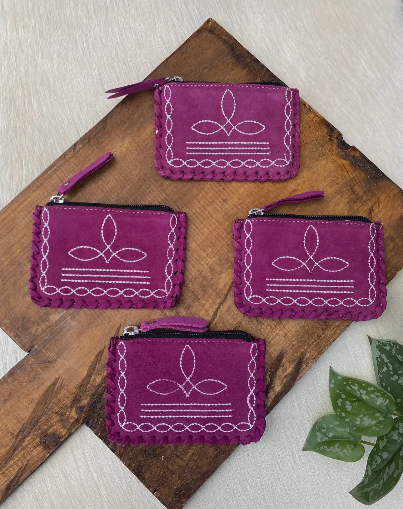 Violet Bootstitch Suede Coin Pouch