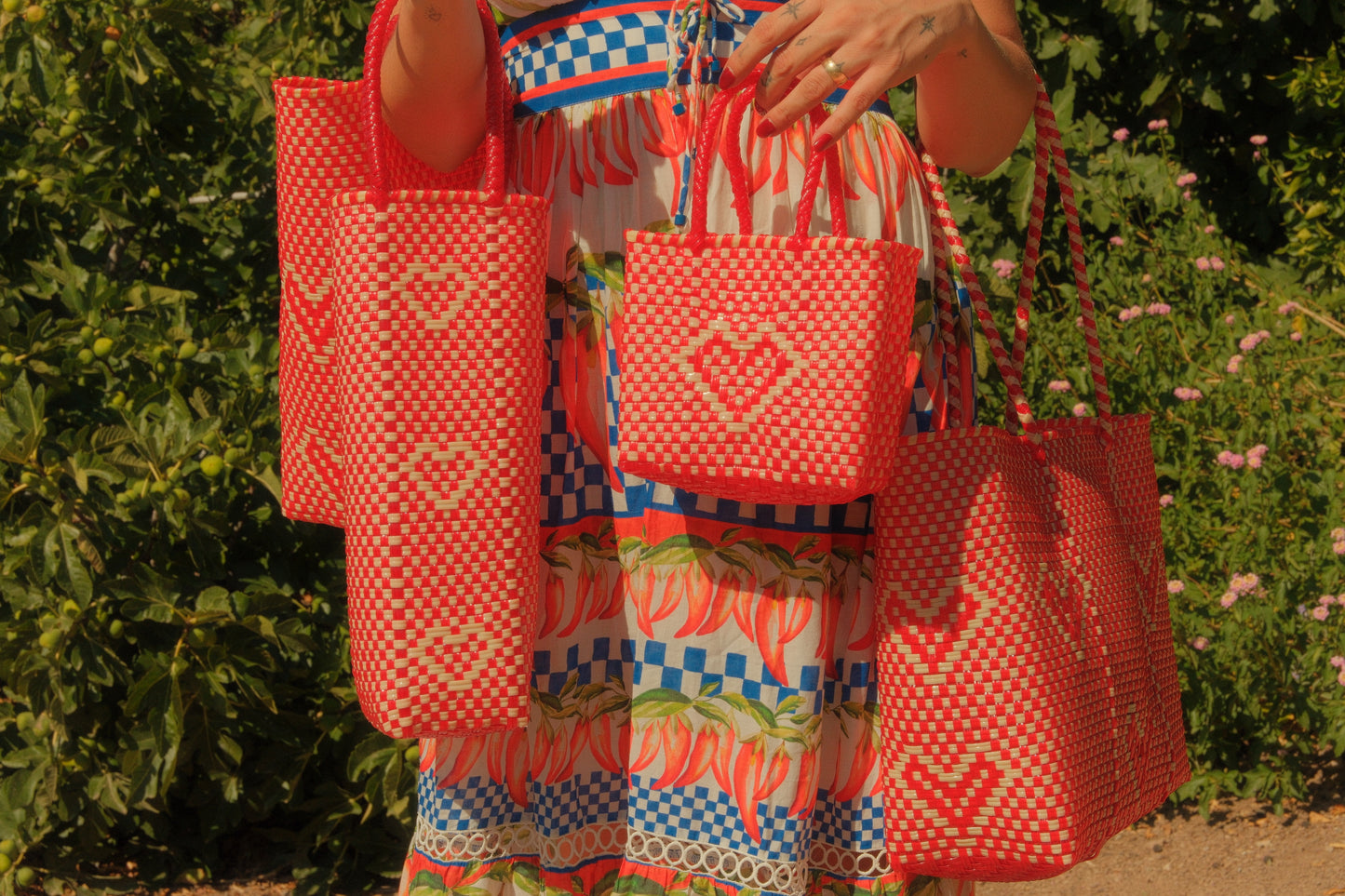 Hand-woven Heart Tote- Red