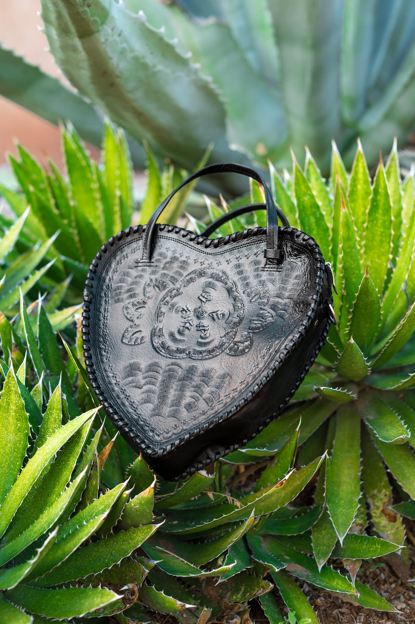 Black Heart Leather Purse - Large