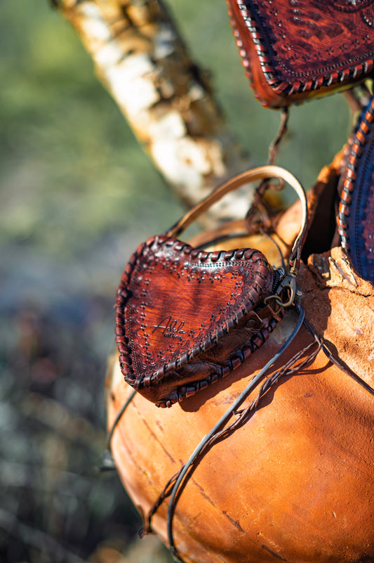 Brown Heart Mini Leather Moneybag Crossbody