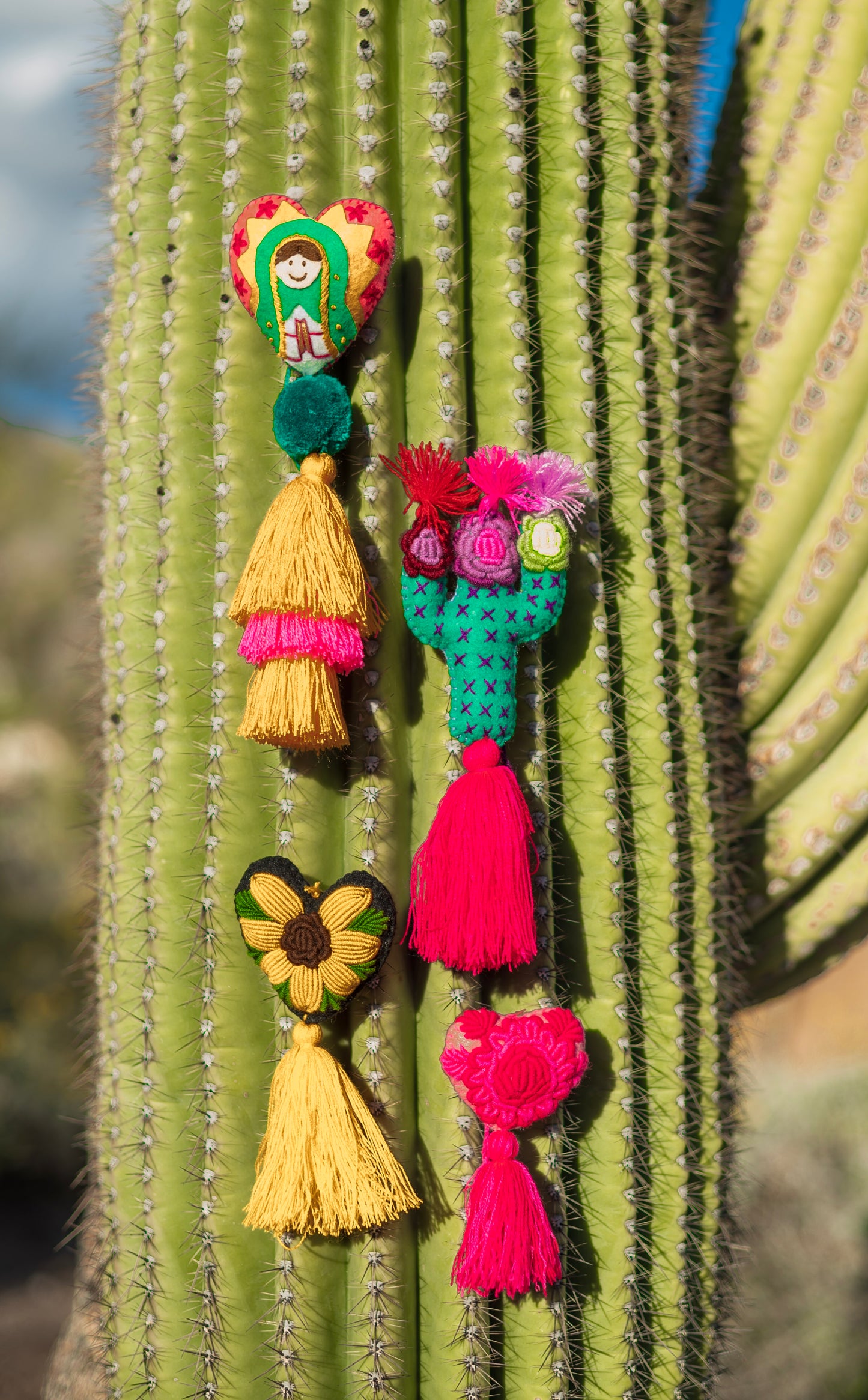 Yellow Embroidered Heart Pom Pom
