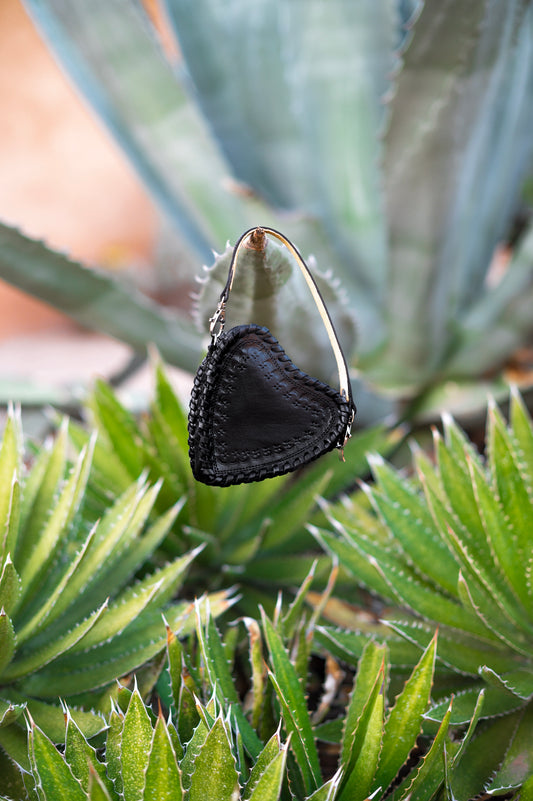 Black Mini Heart Leather Moneybag Crossbody