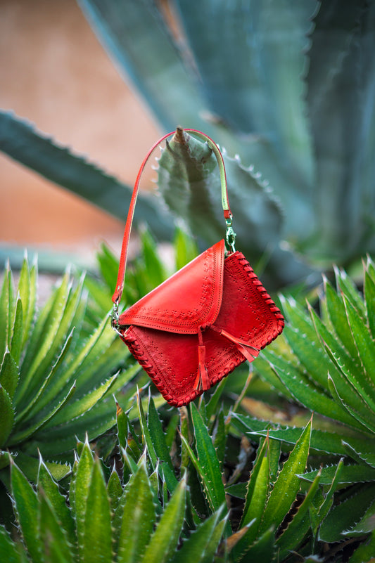 Red Tassels Envelope Leather Crossbody