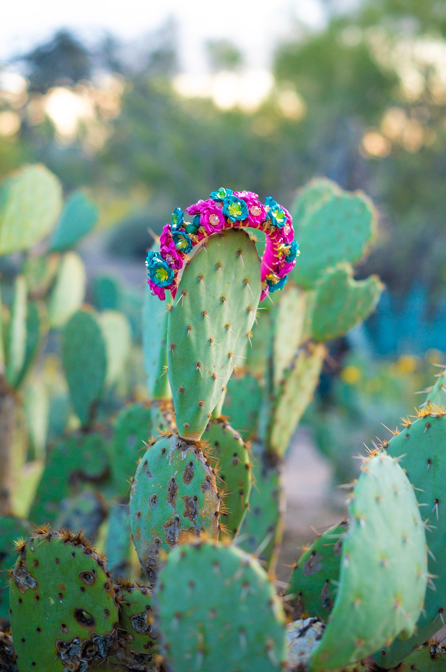 Pink and Teal Flower Headband