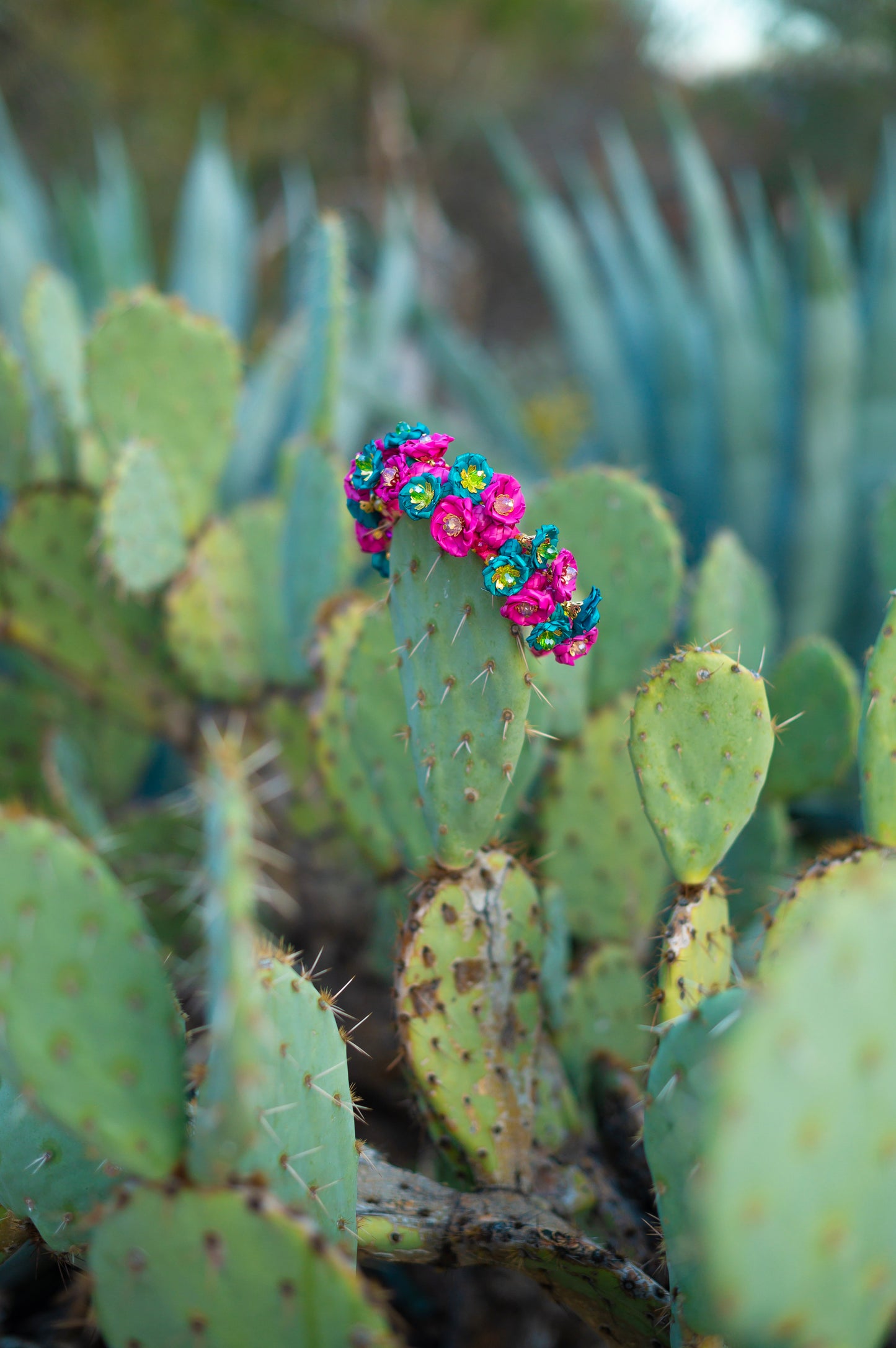 Pink and Teal Flower Headband