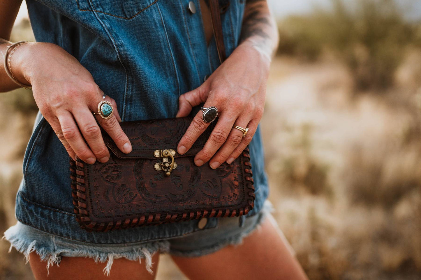 Tooled Leather Envelope Crossbody