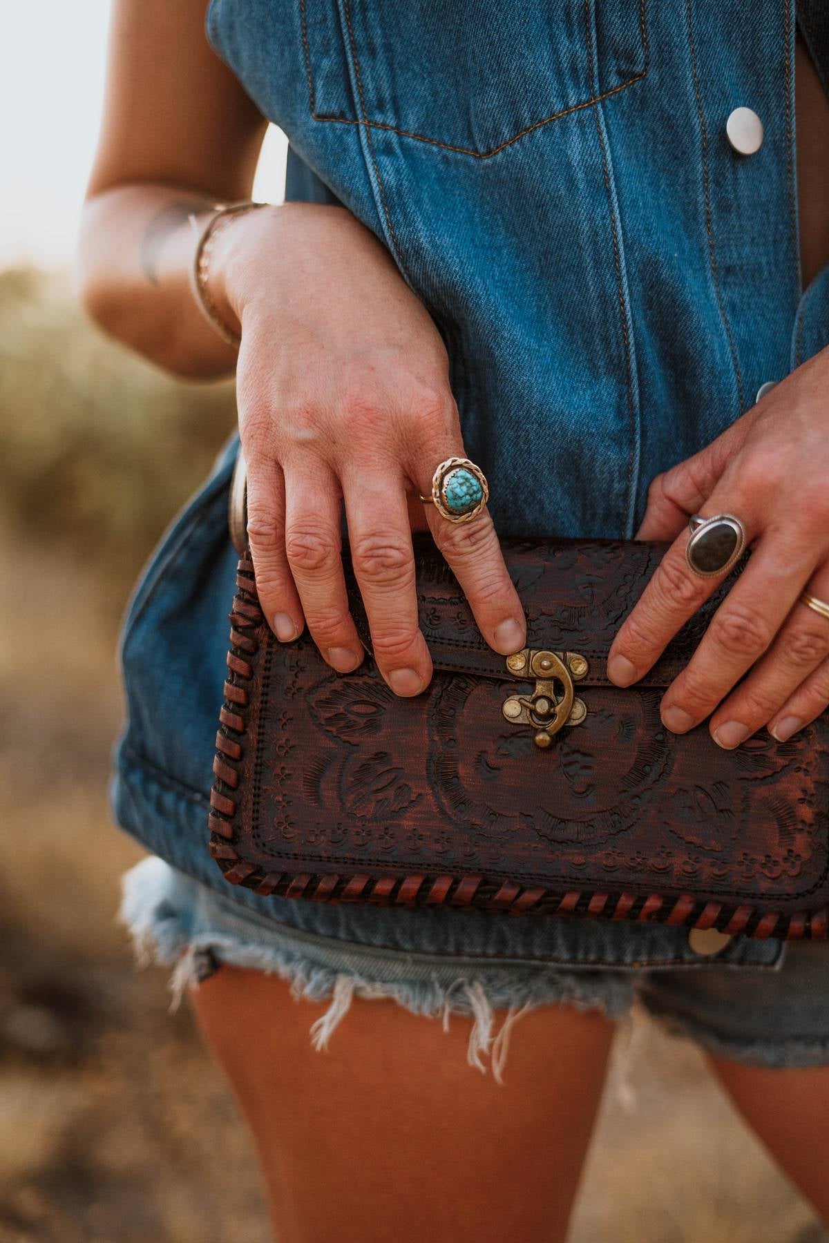 Tooled Leather Envelope Crossbody