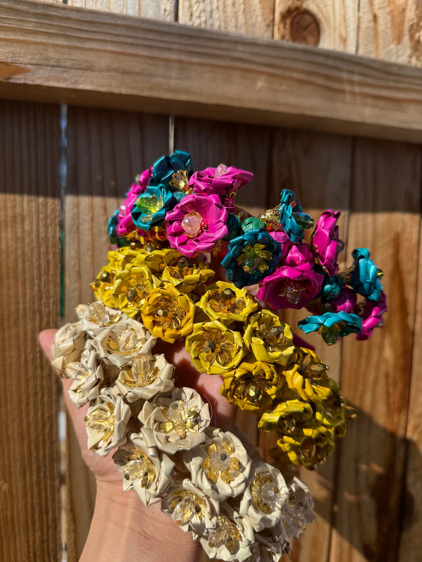 Pink and Teal Flower Headband