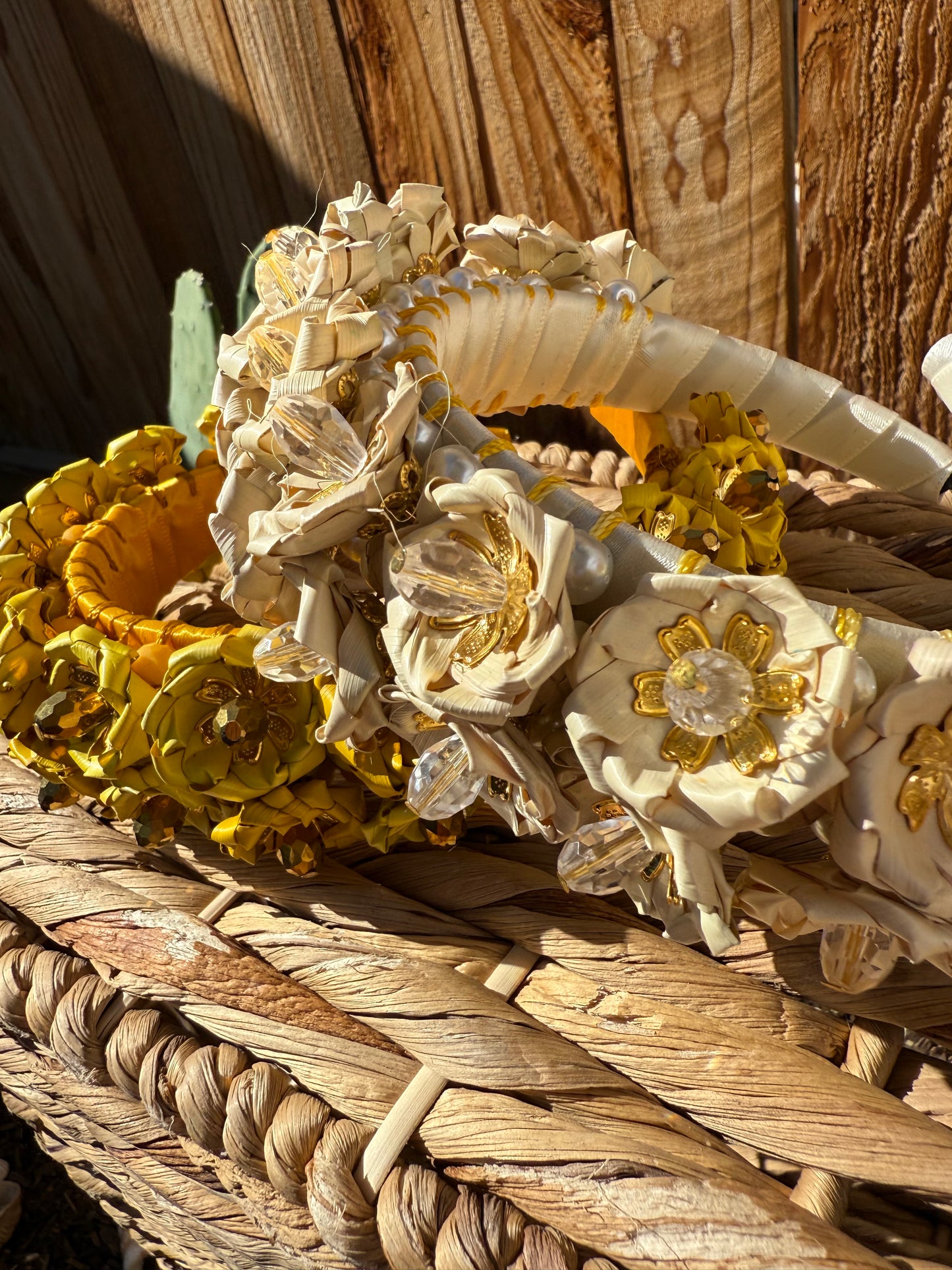 Natural and Pearls Flower Headband