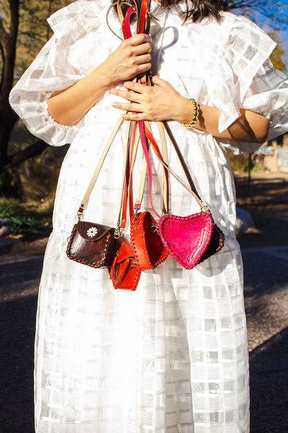 Brown Heart -Mini Leather Moneybag Crossbody