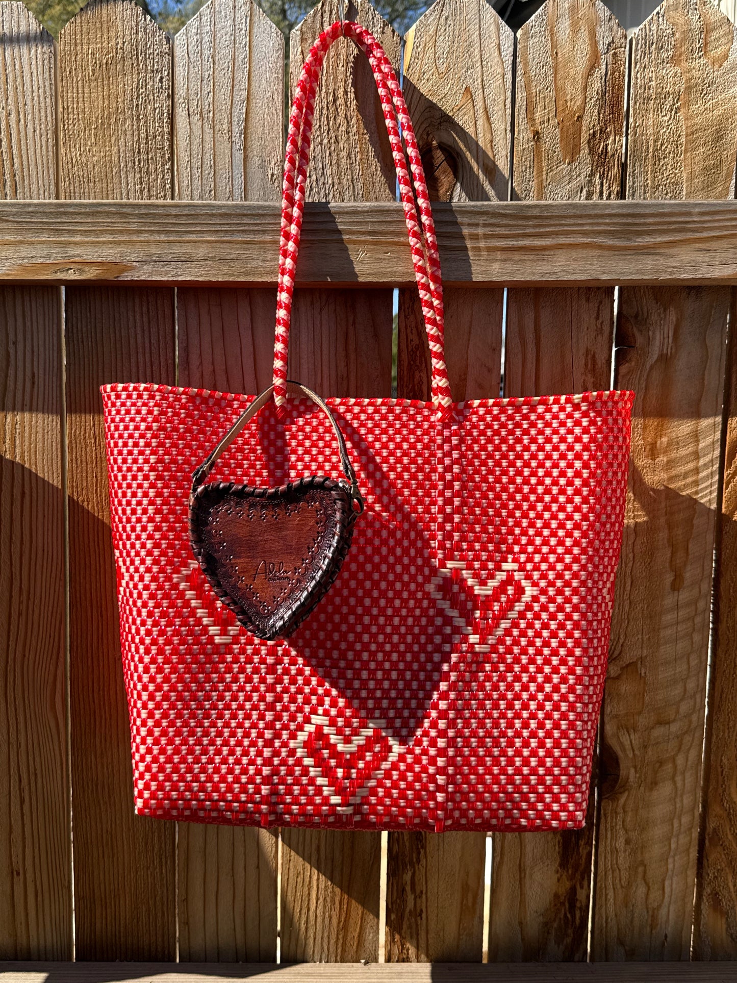 Hand-woven Heart Tote- Red