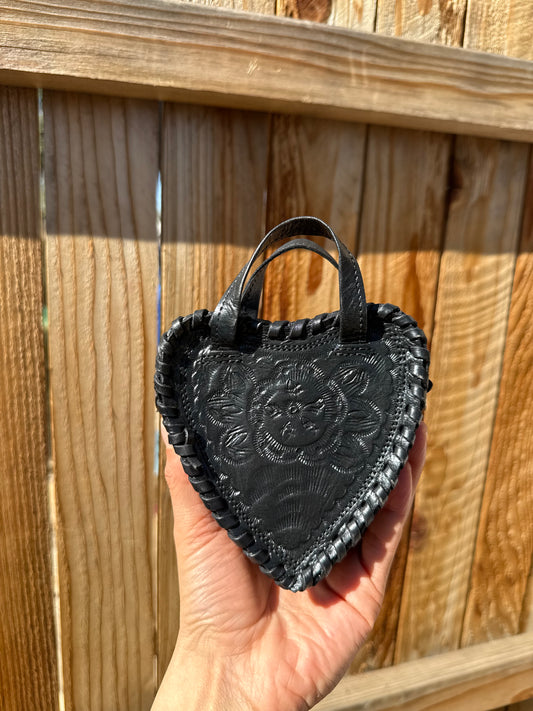 Heart Tooled Mini Moneybag Leather Crossbody