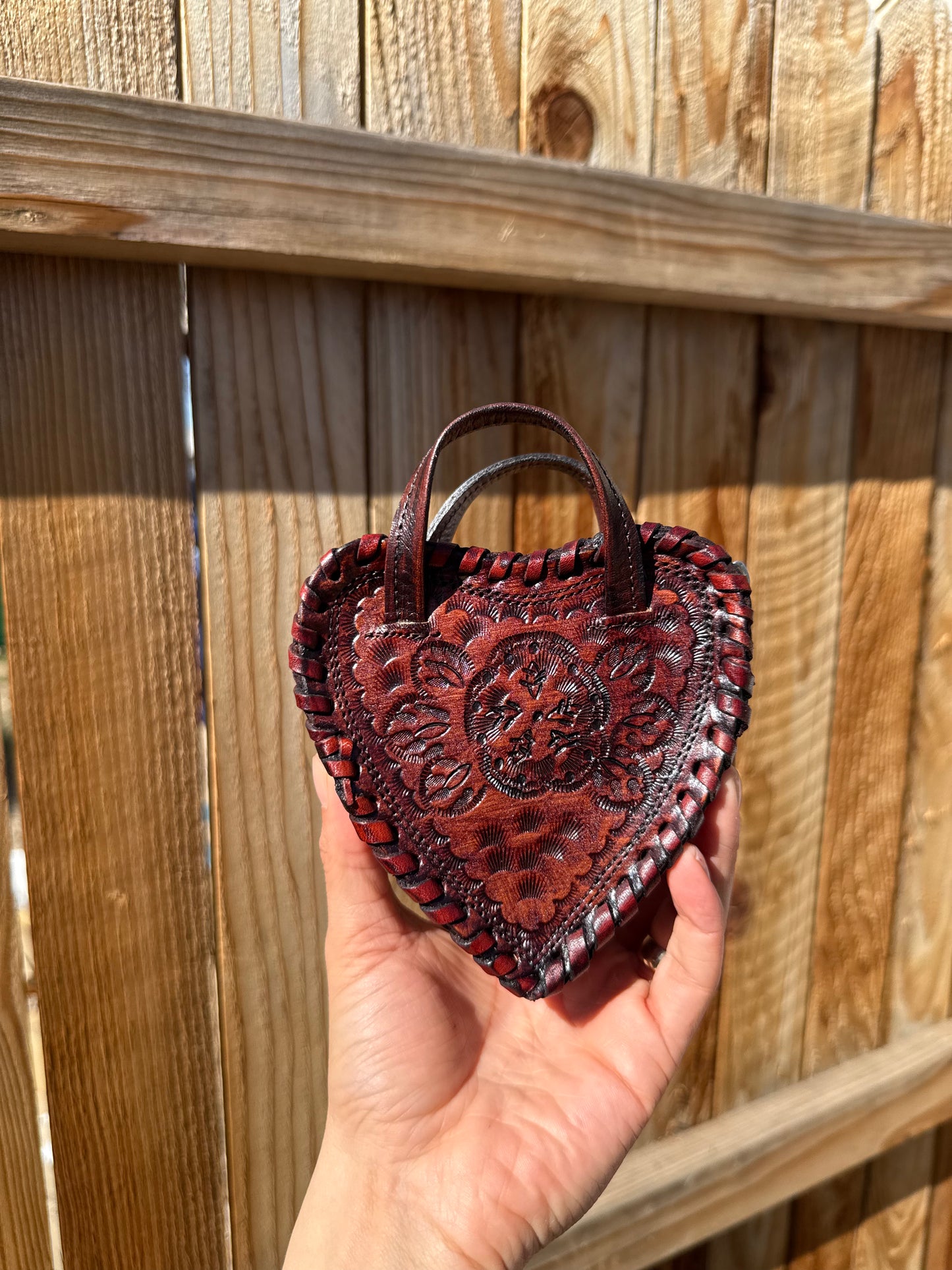 Heart Tooled Mini Moneybag Leather Crossbody