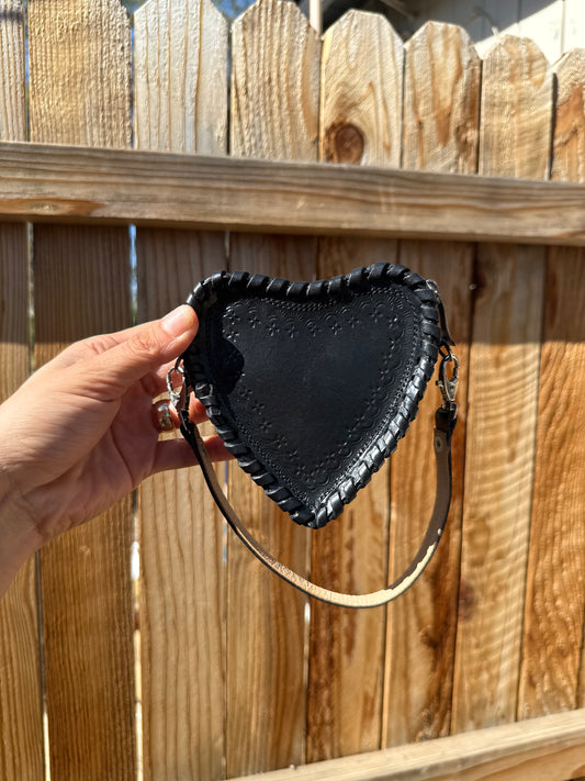 Black Heart -Mini Leather Moneybag Crossbody